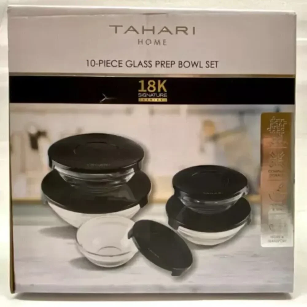 TAHARI Home‎ Glass Nesting Prep Bowl Set Stackable 10-Pc Kitchen Cooking Baking